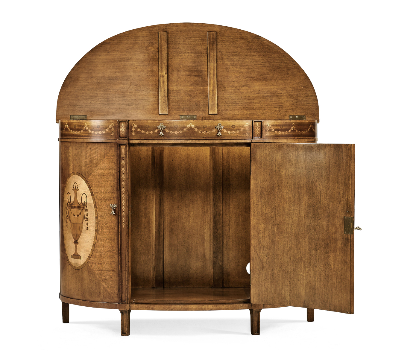 Adam Style Walnut & Satinwood Demilune TV Cabinet