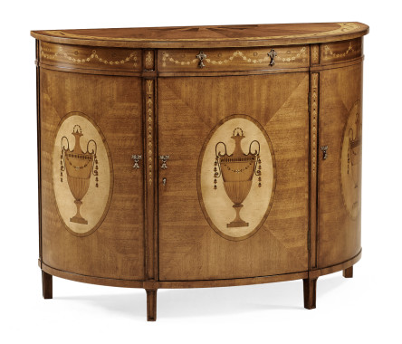 Adam Style Walnut & Satinwood Demilune TV Cabinet