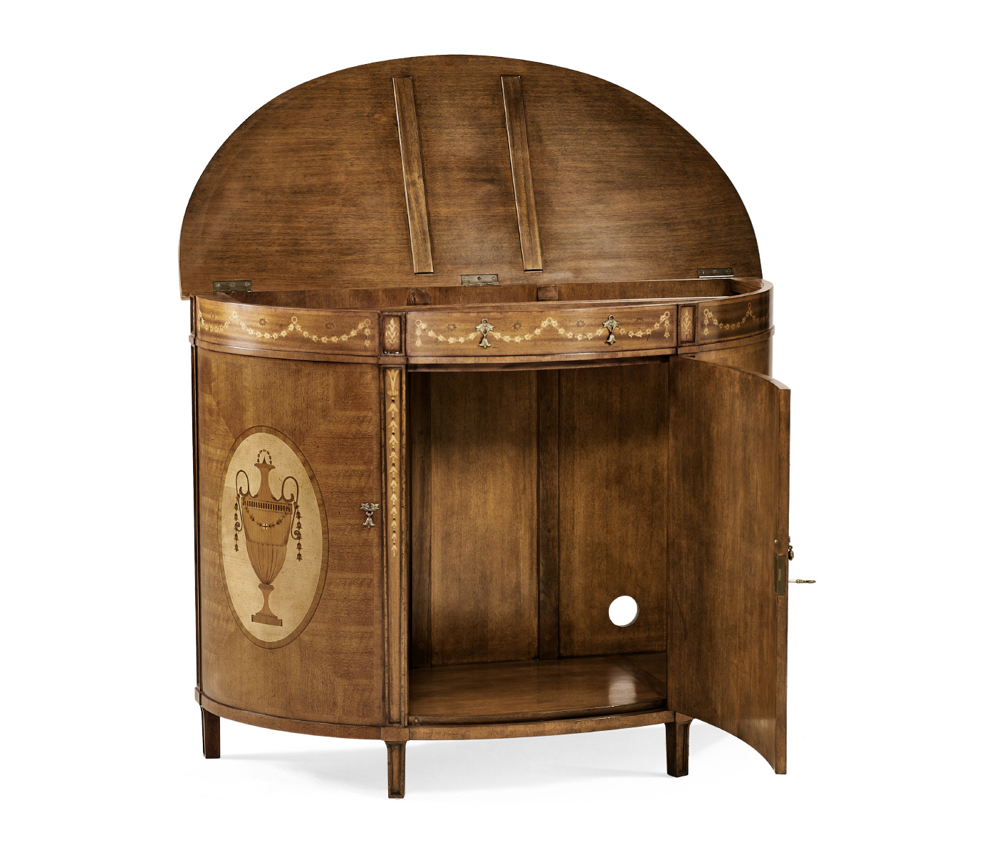 Adam Style Walnut & Satinwood Demilune TV Cabinet