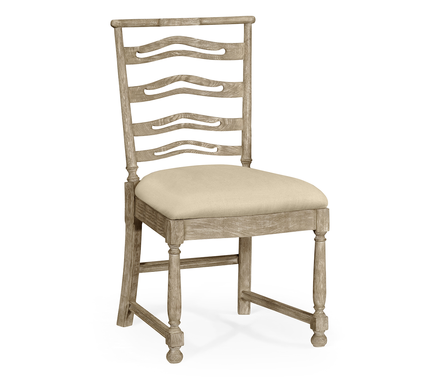 Grey Oak Pierced Ladder Back Country Side Chair, Upholstered in COM
