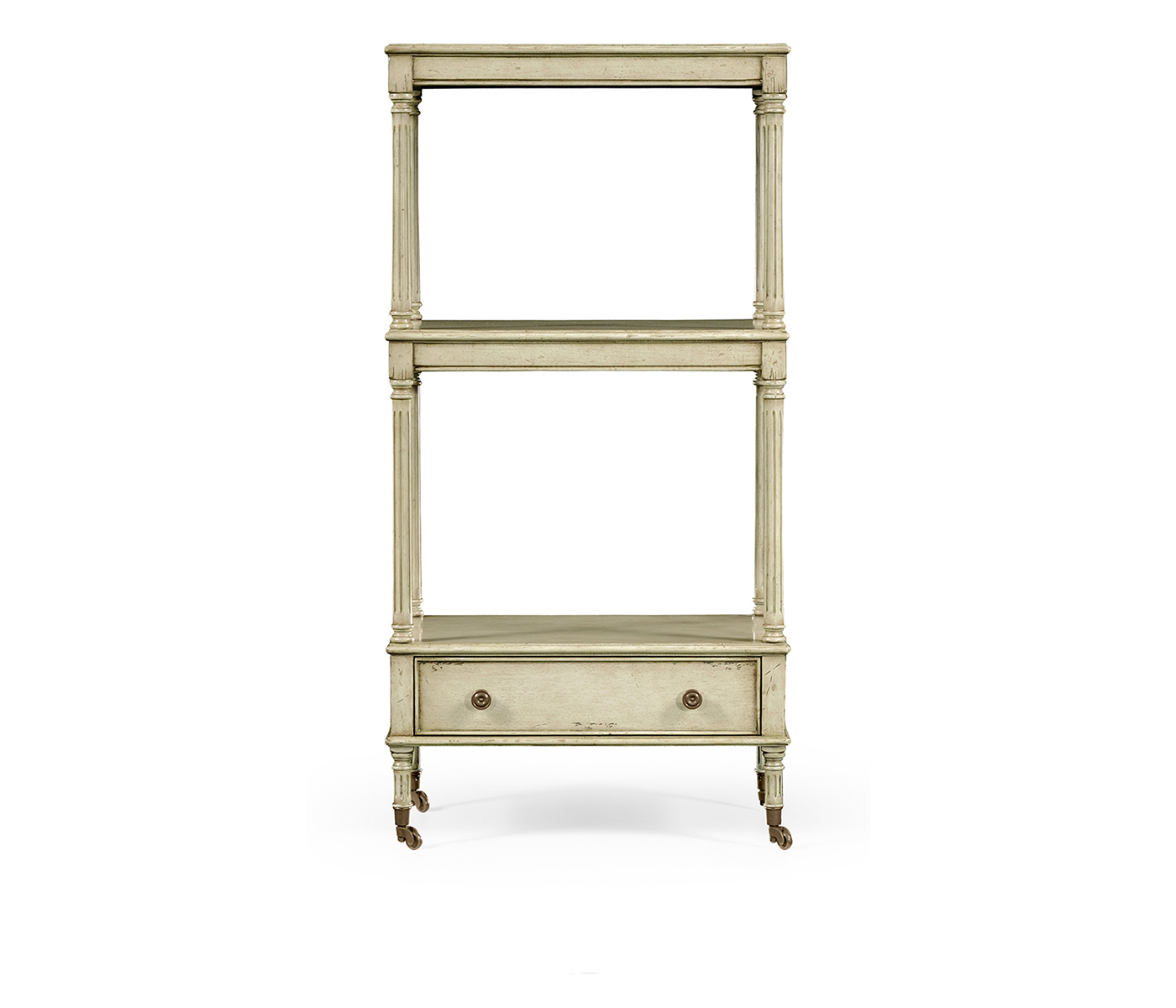 Three-tier grey rub-through étagère