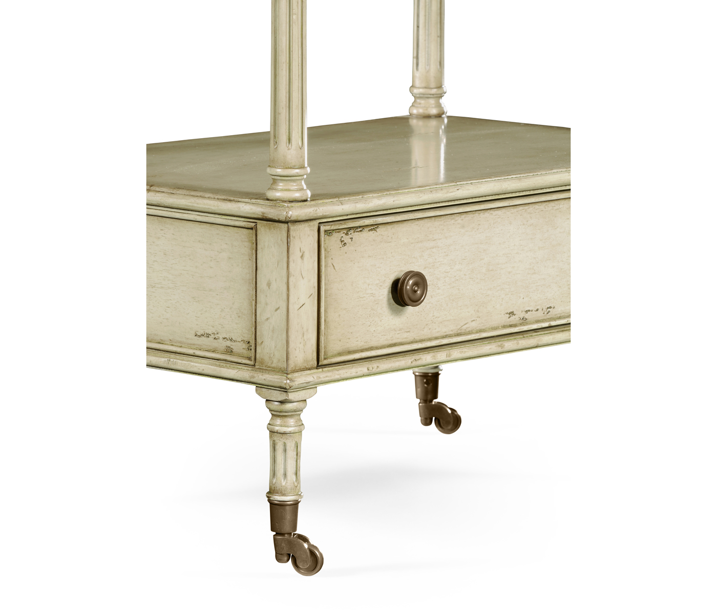 Three-tier grey rub-through étagère