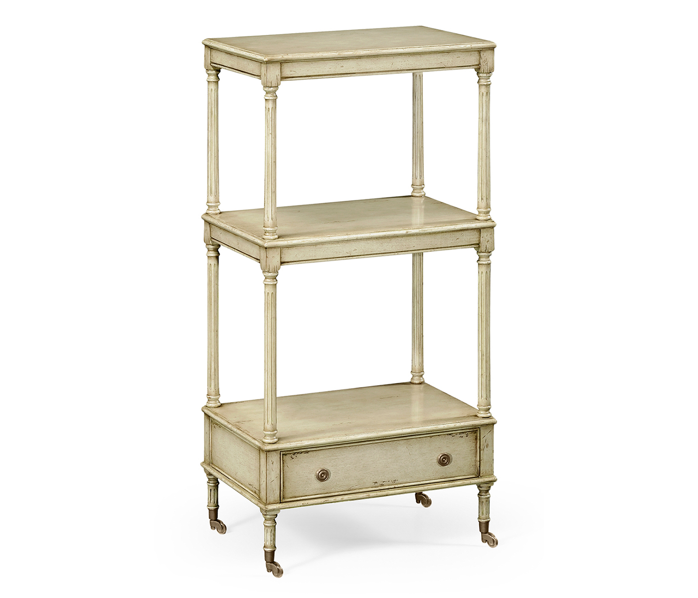 Three-tier grey rub-through étagère