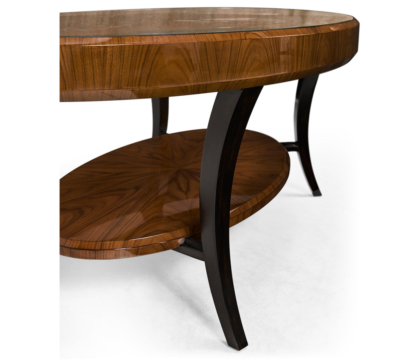 Art Deco Oval Glass Topped High Lustre Coffee Table