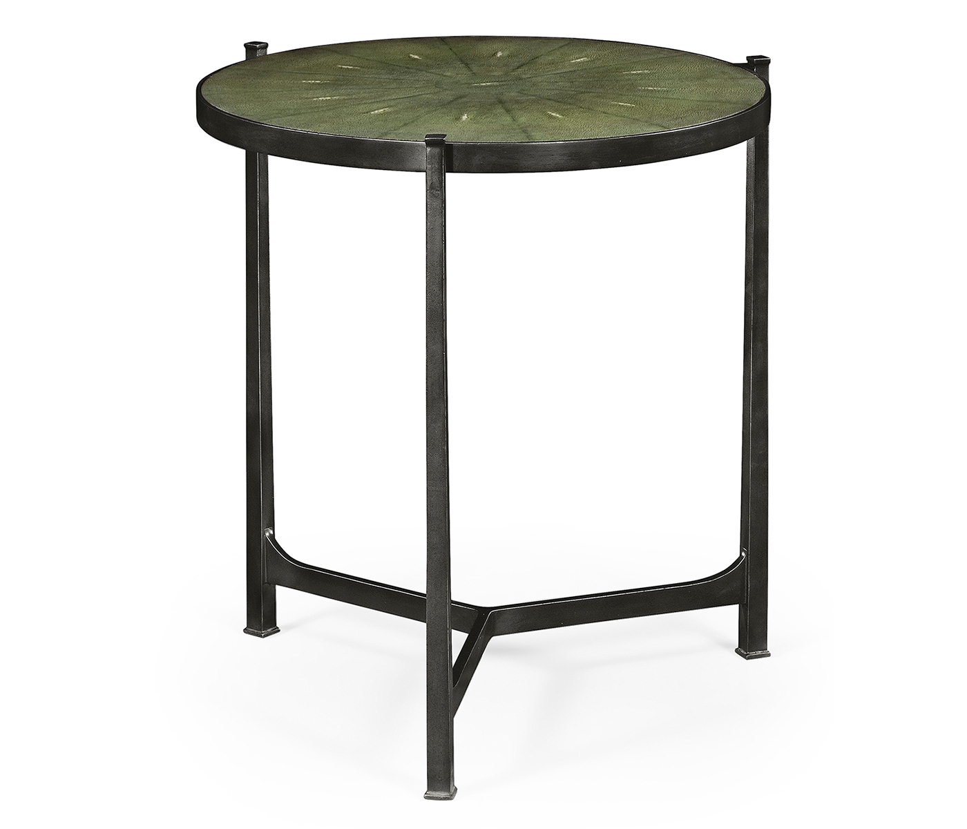 Large Green Round Faux Shagreen Bronze Side Table