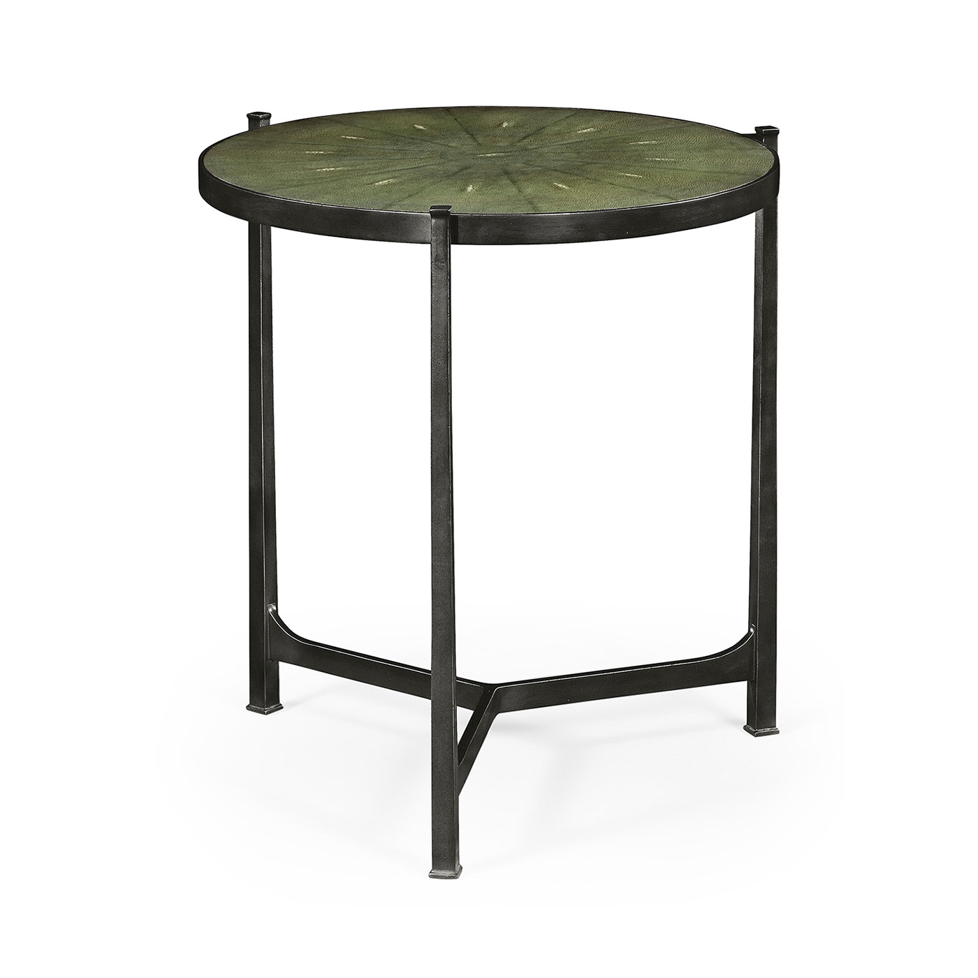 Large Green Round Faux Shagreen Bronze Side Table