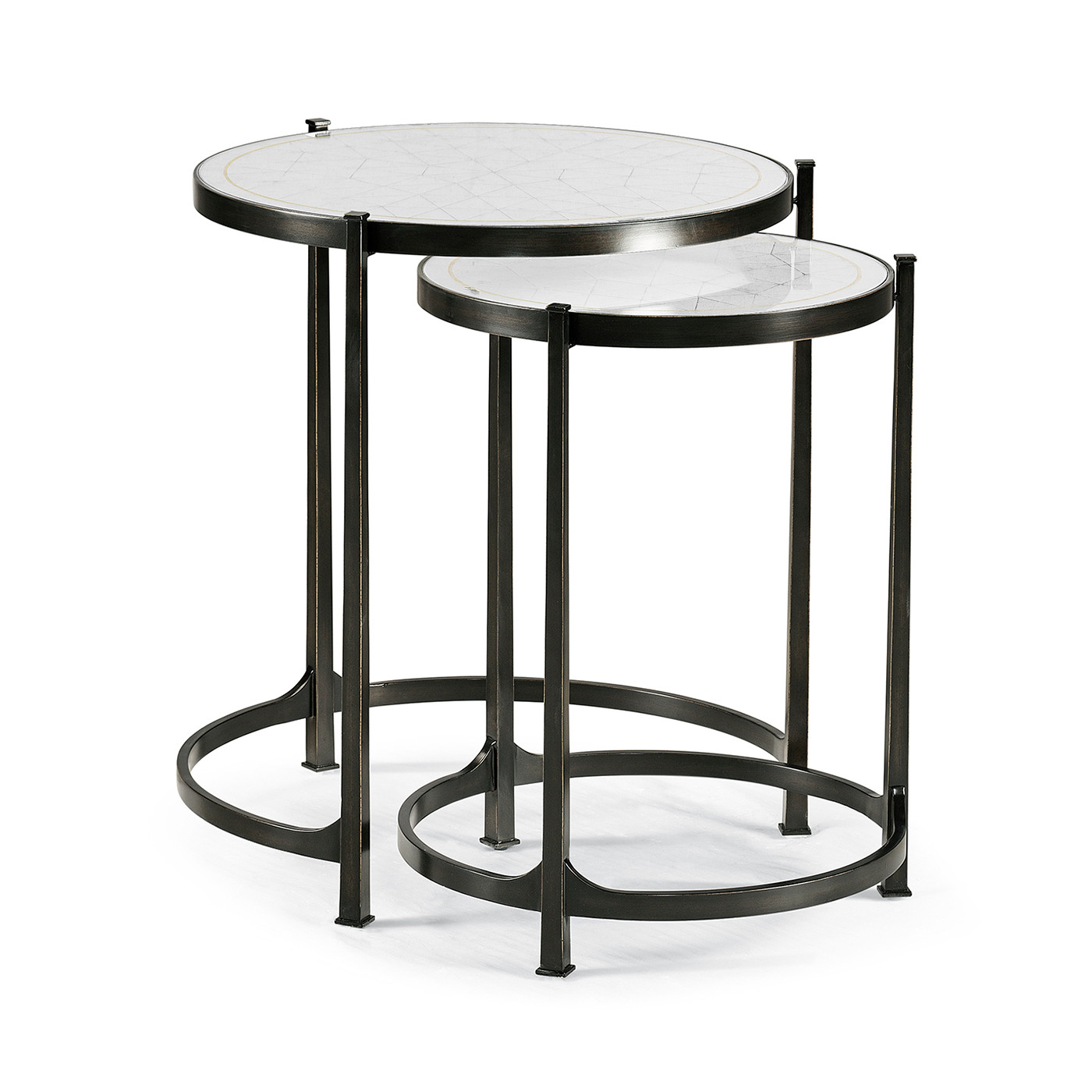 Églomisé & Bronze Iron Round Nest of Tables