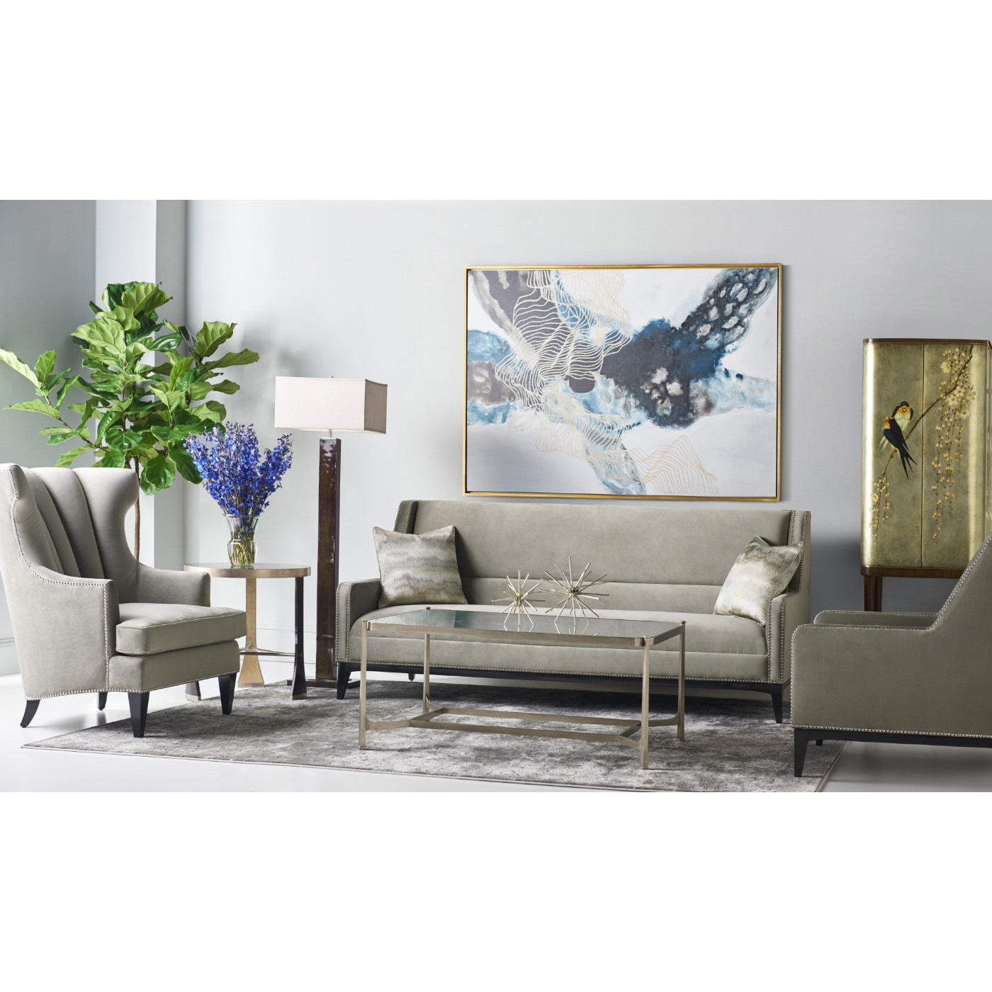 Églomisé & Silver Iron Rectangular Coffee Table