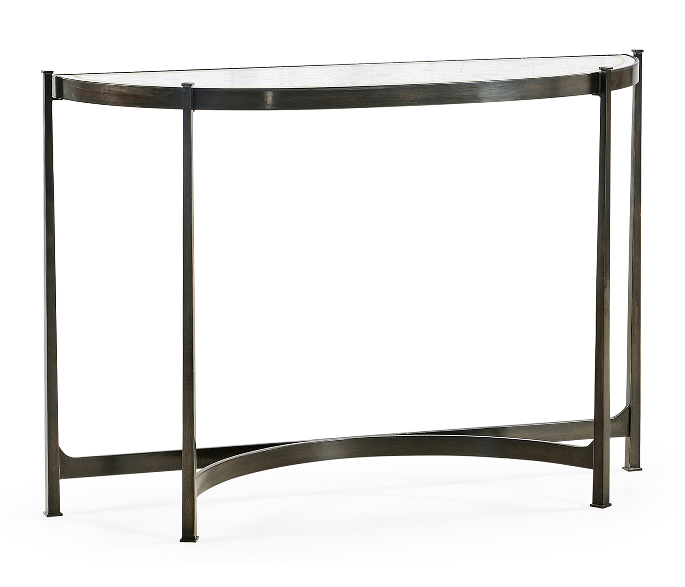 Large Églomisé & Bronze Iron Demilune Console