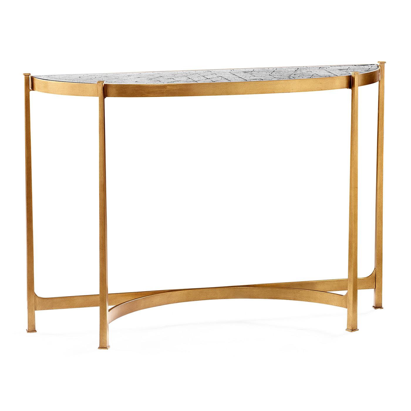 Large Églomisé & Gilded Iron Demilune Console 