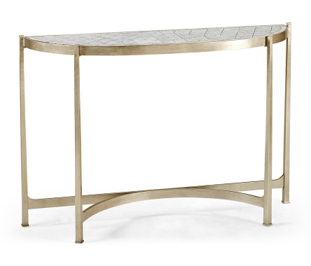Large Églomisé & Silver Iron Demilune Console 
