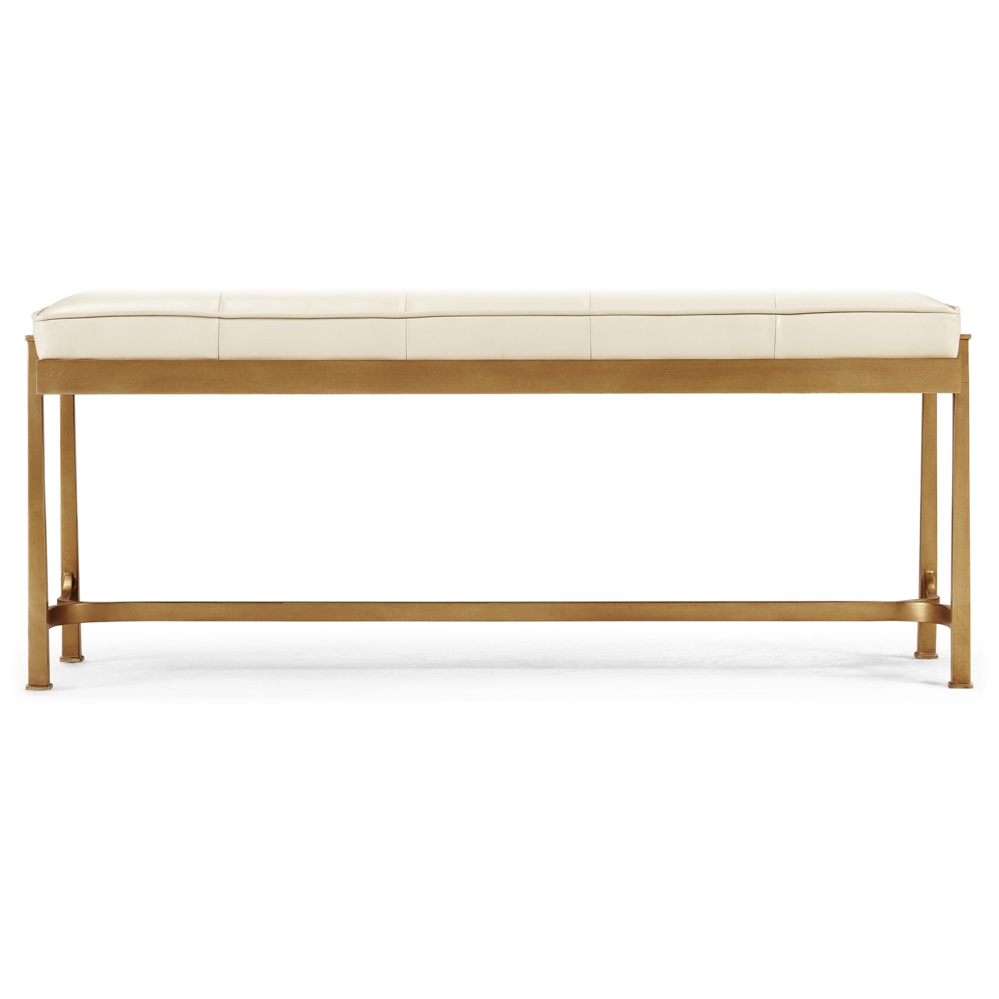 Gilded Iron & Cream Leather Bench