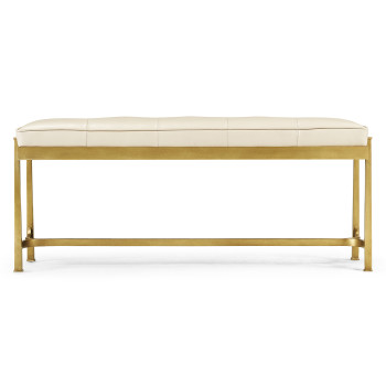 Gilded Iron & Cream Leather Bench