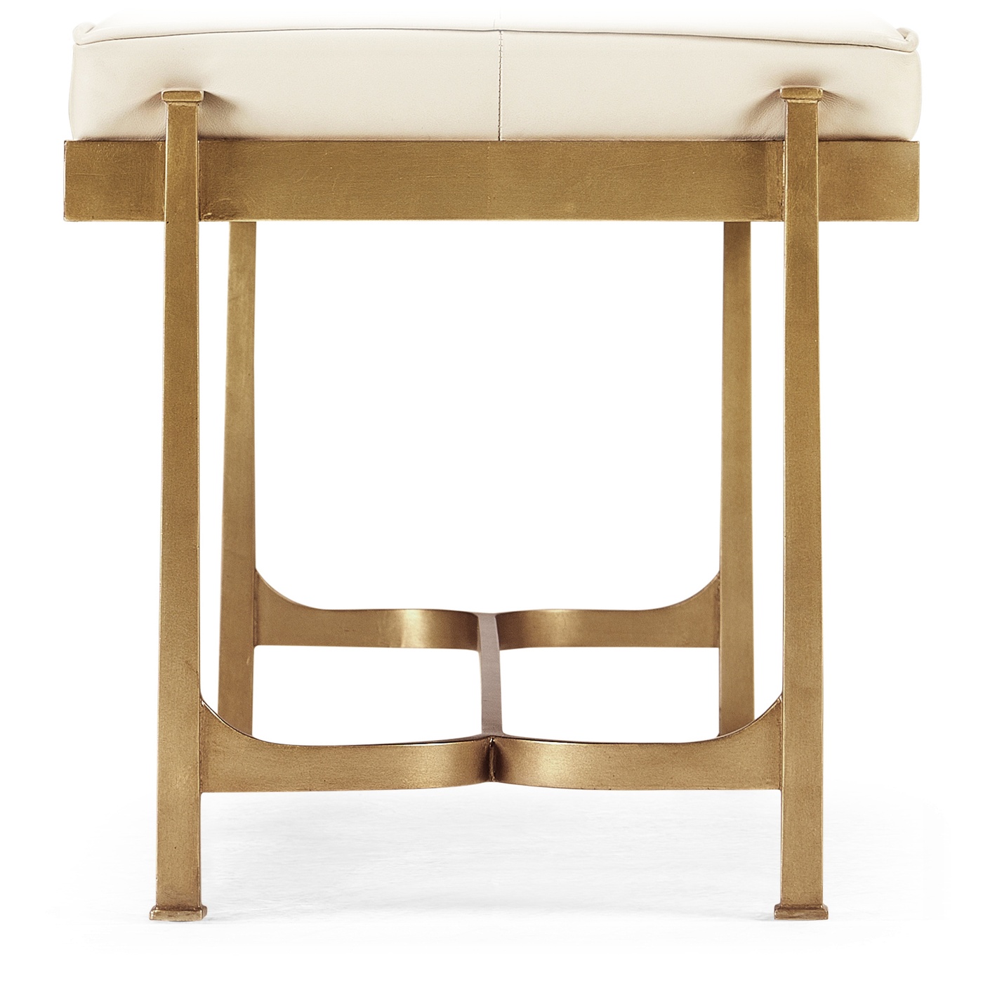 Gilded Iron & Cream Leather Bench