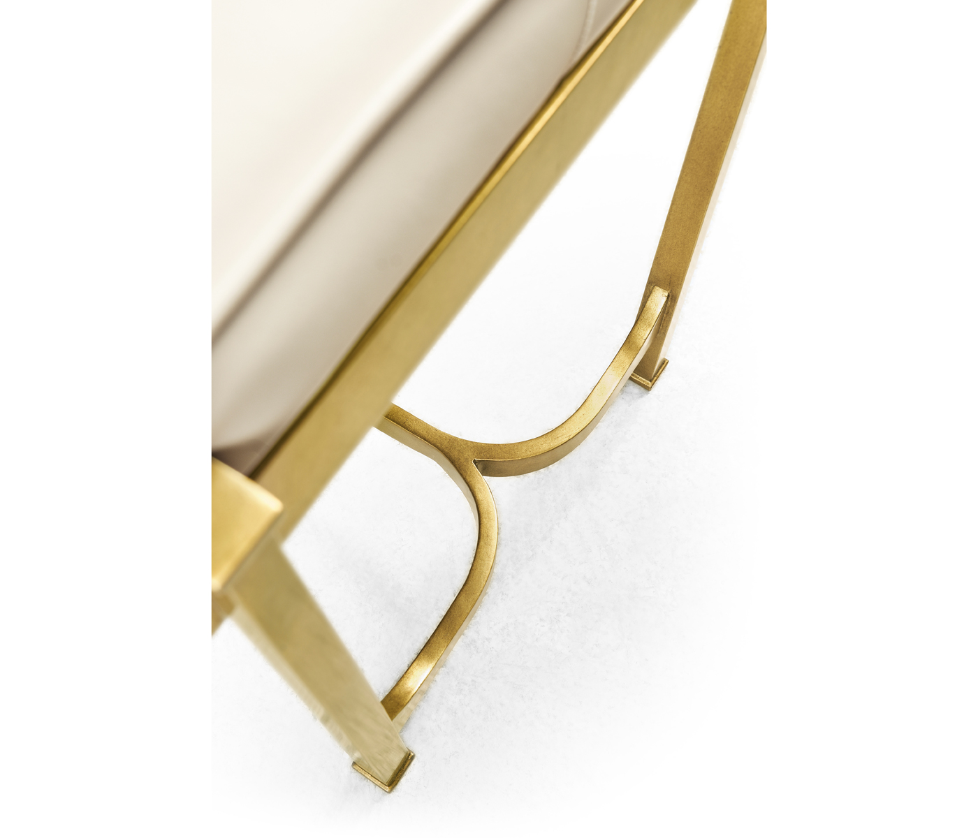 Gilded Iron & Cream Leather Bench