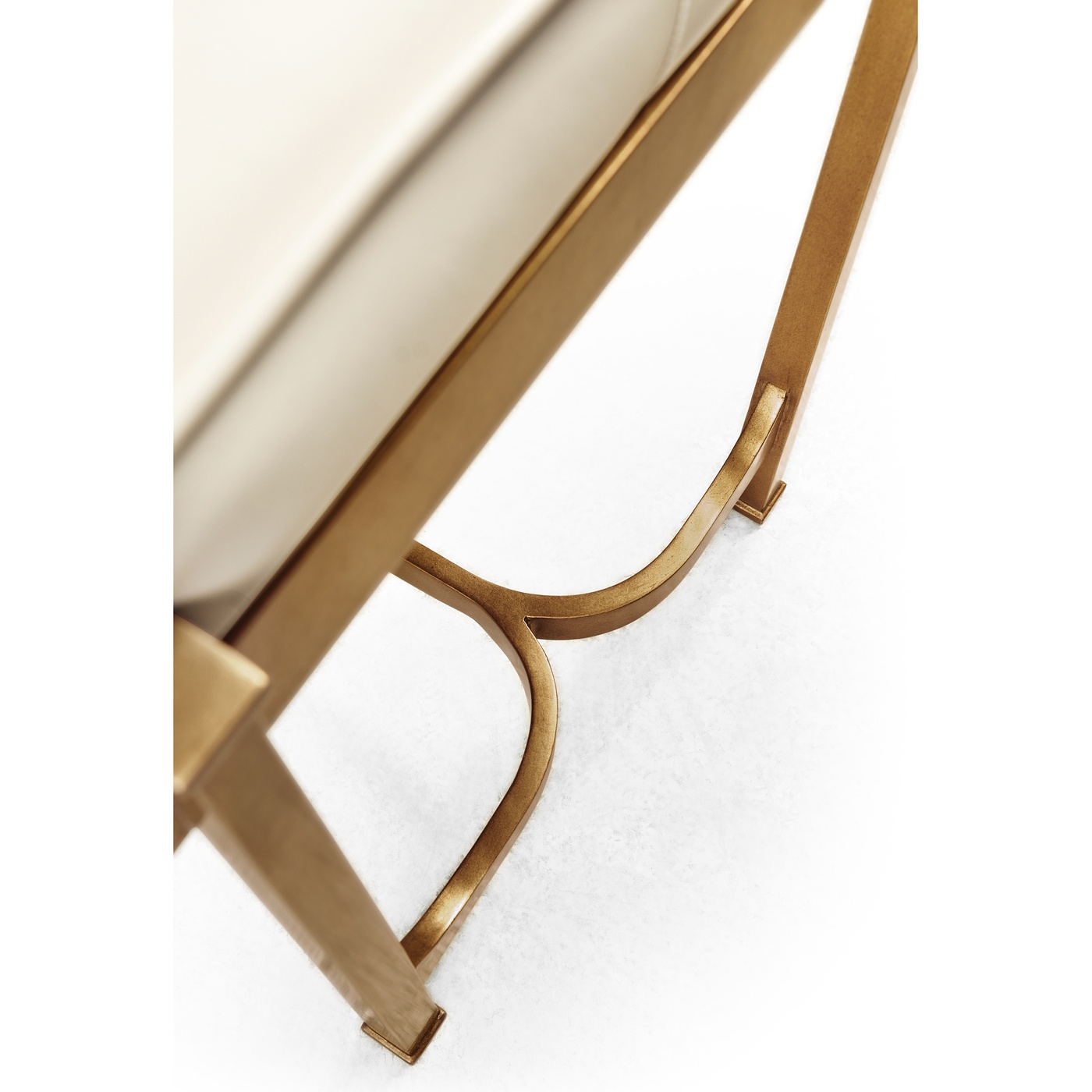 Gilded Iron & Cream Leather Bench