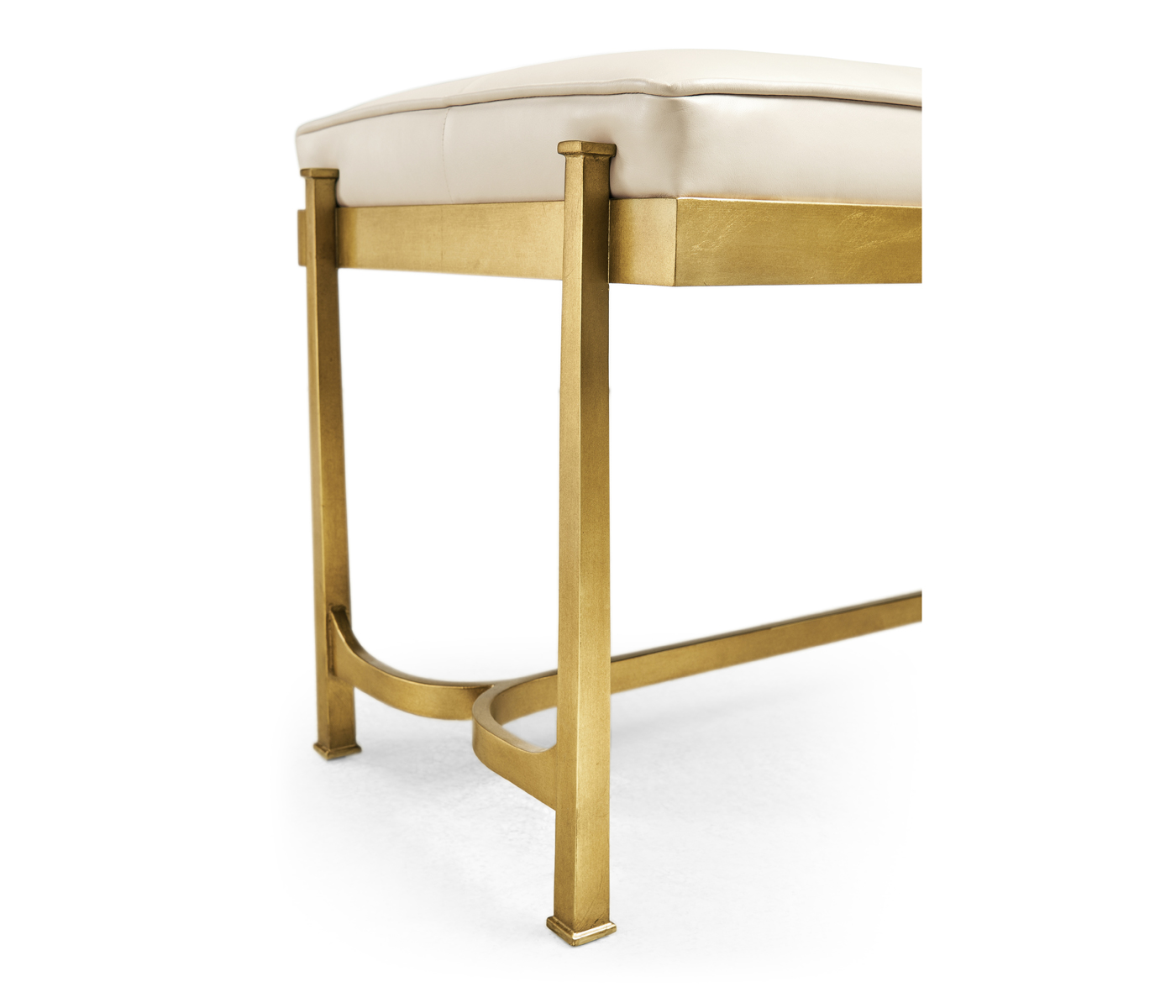 Gilded Iron & Cream Leather Bench