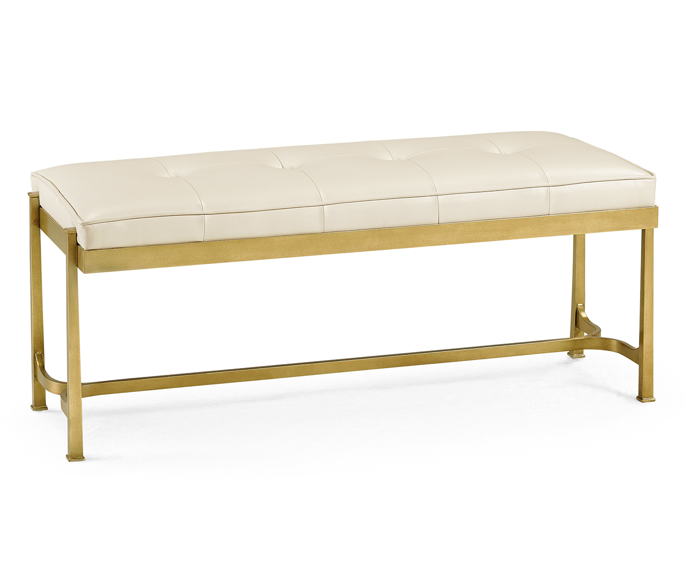 Gilded Iron & Cream Leather Bench