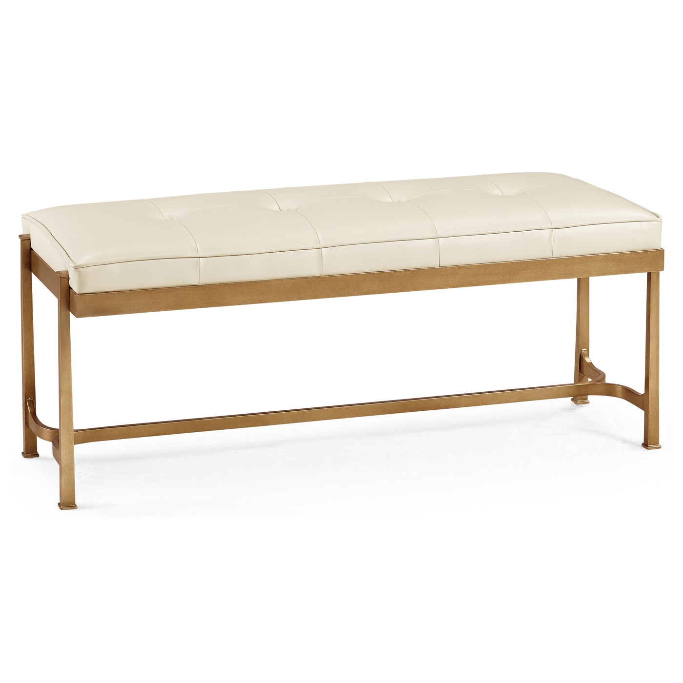 Gilded Iron & Cream Leather Bench