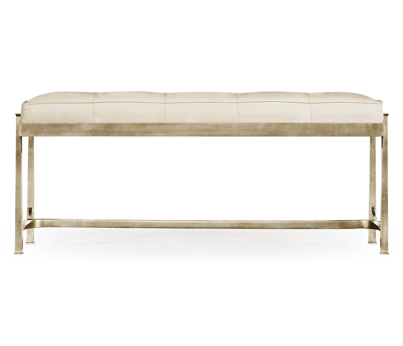 Silver Iron & Cream Leather Bench