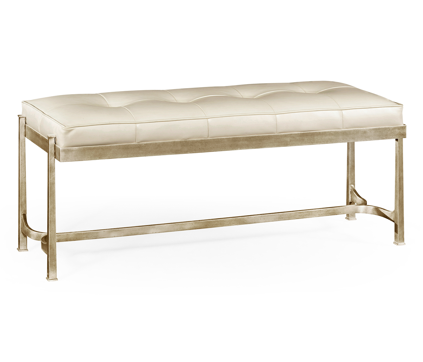 Silver Iron & Cream Leather Bench