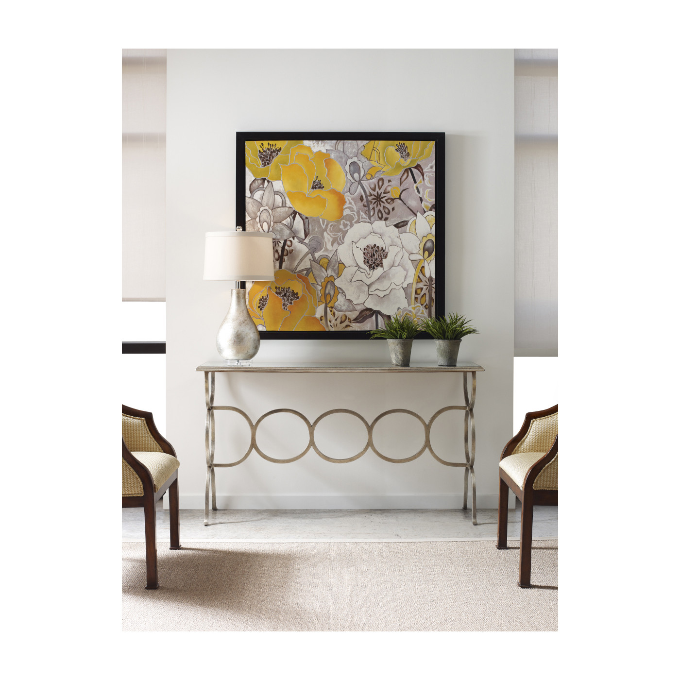 Églomisé & Gilded Iron Circles Console