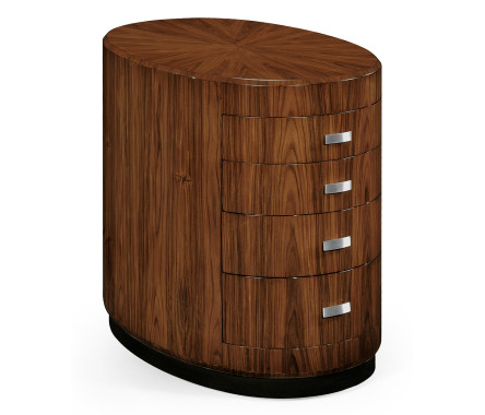 Art Deco oval chest of drawers with stainless steel handles (High lustre)