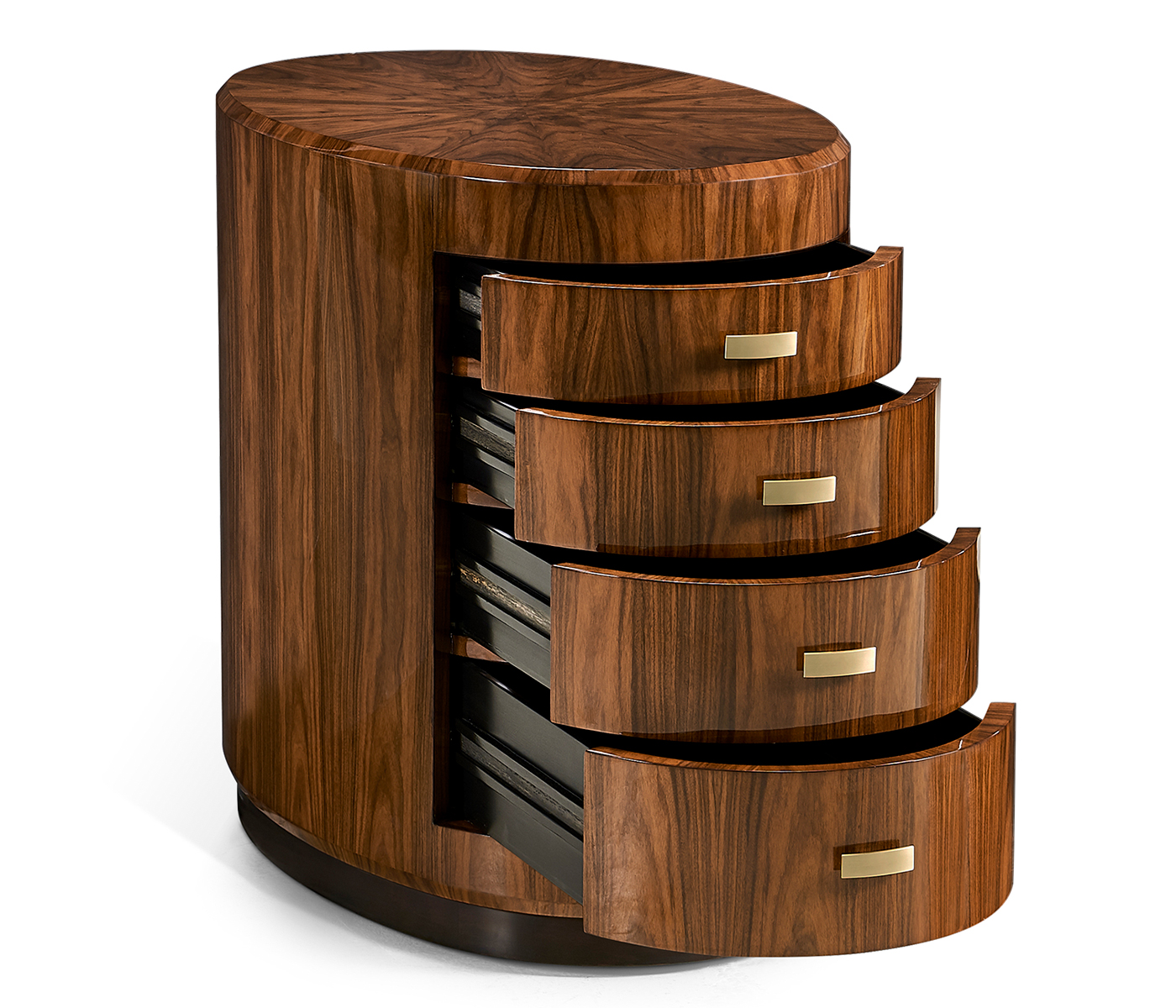 Art Deco Oval Chest of Drawers with Brass Handles (High Lustre)