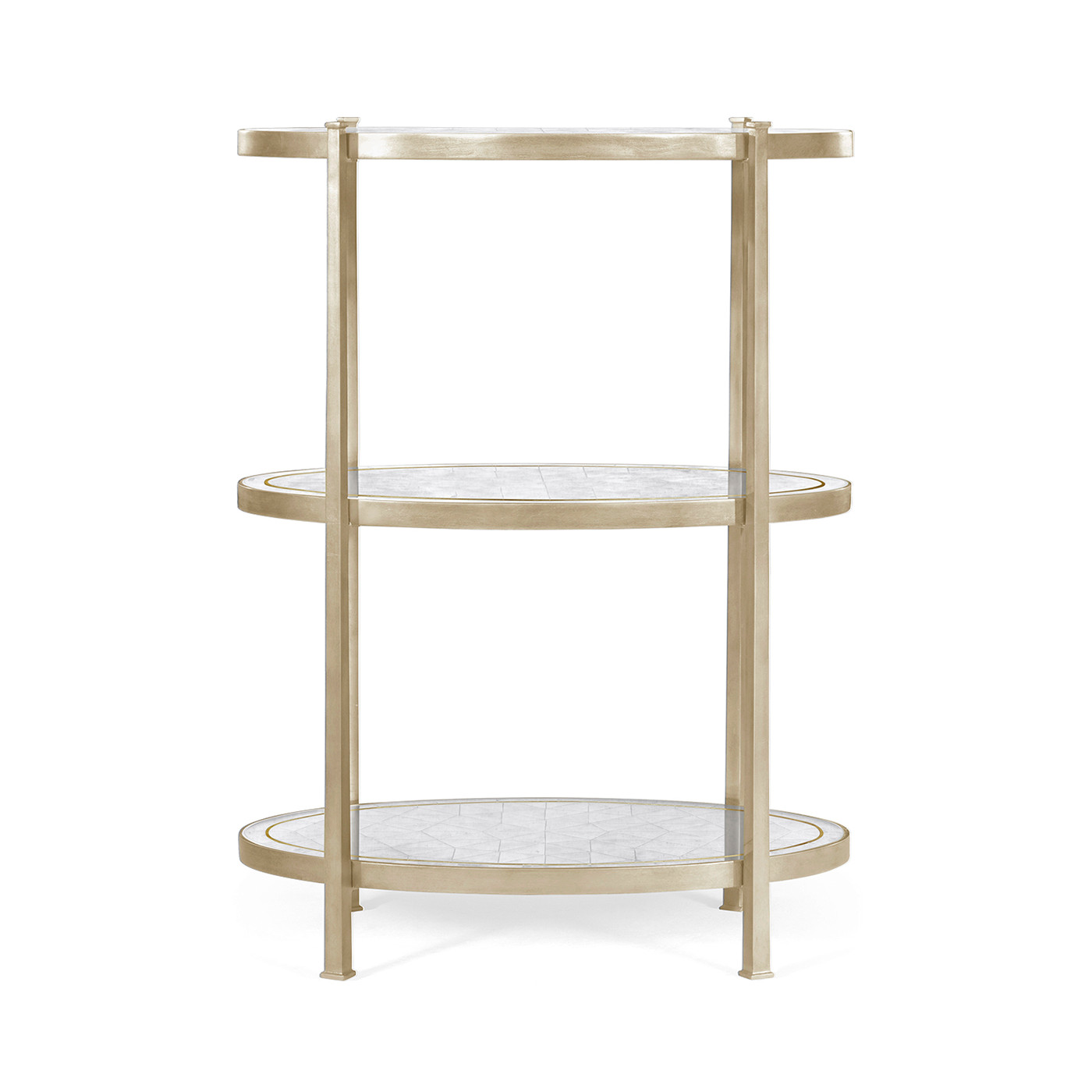 Large Églomisé & Silver Iron Three-Tier Table