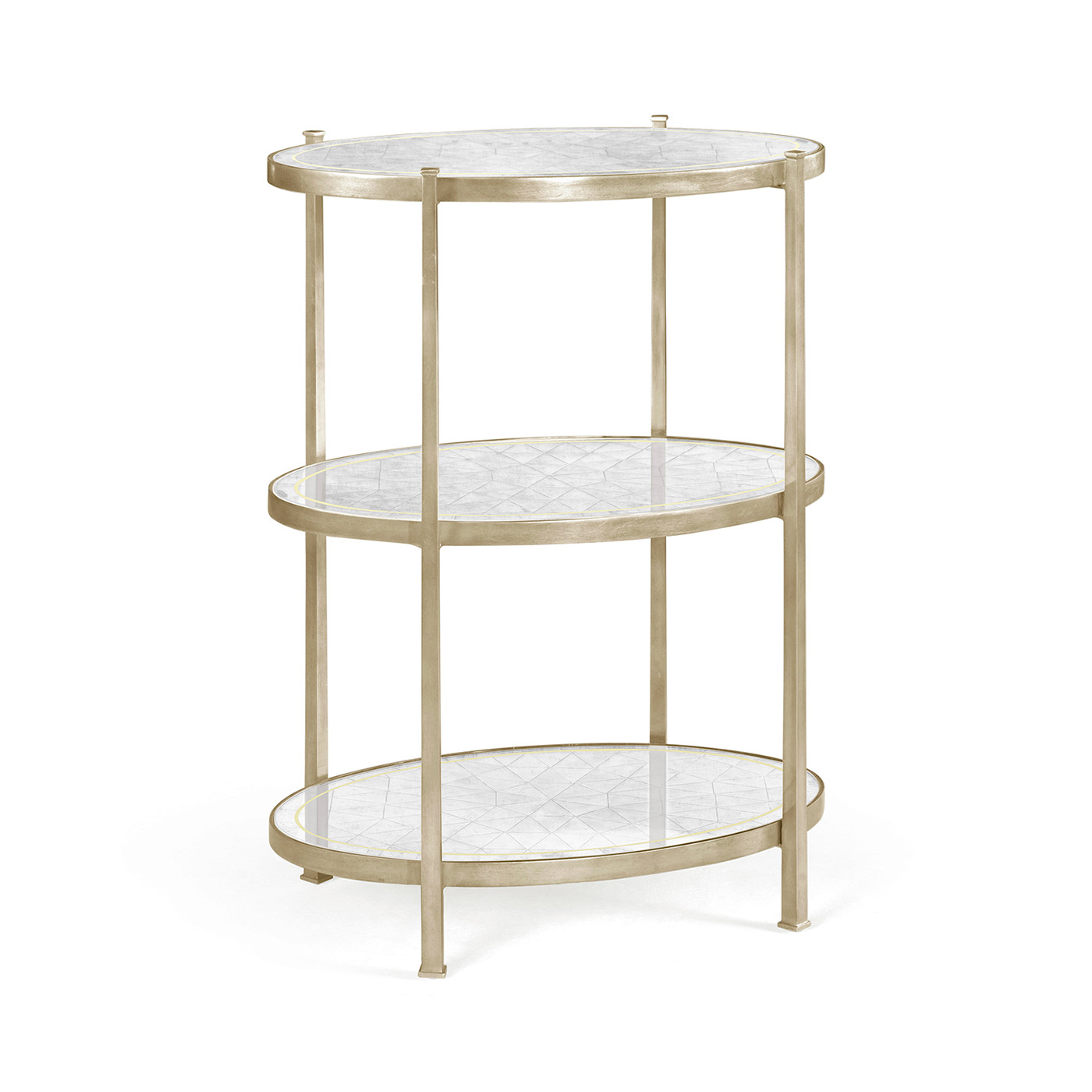 Large Églomisé & Silver Iron Three-Tier Table