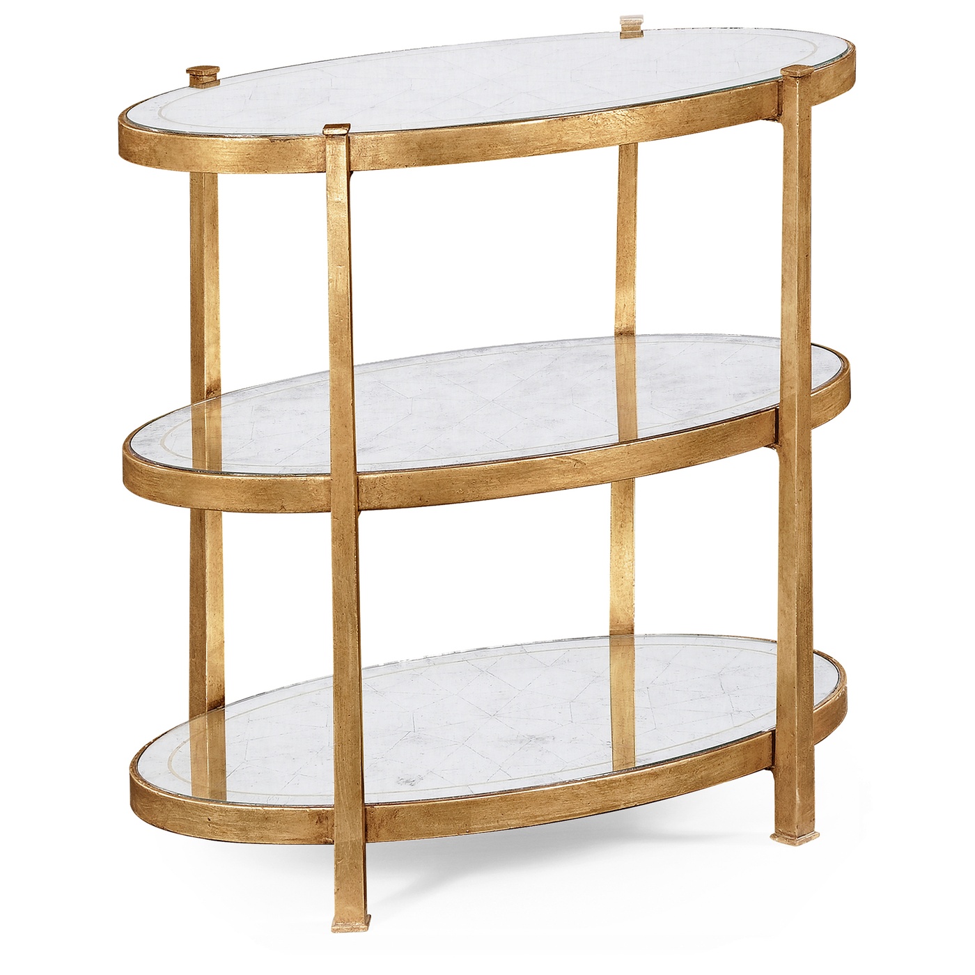 Small Églomisé & Gilded Iron Three-Tier Table