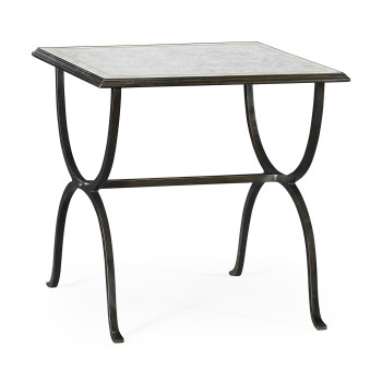 Églomisé & Bronze Iron Square Side Table