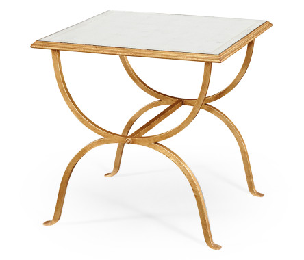 Églomisé & Gilded Iron Square Side Table
