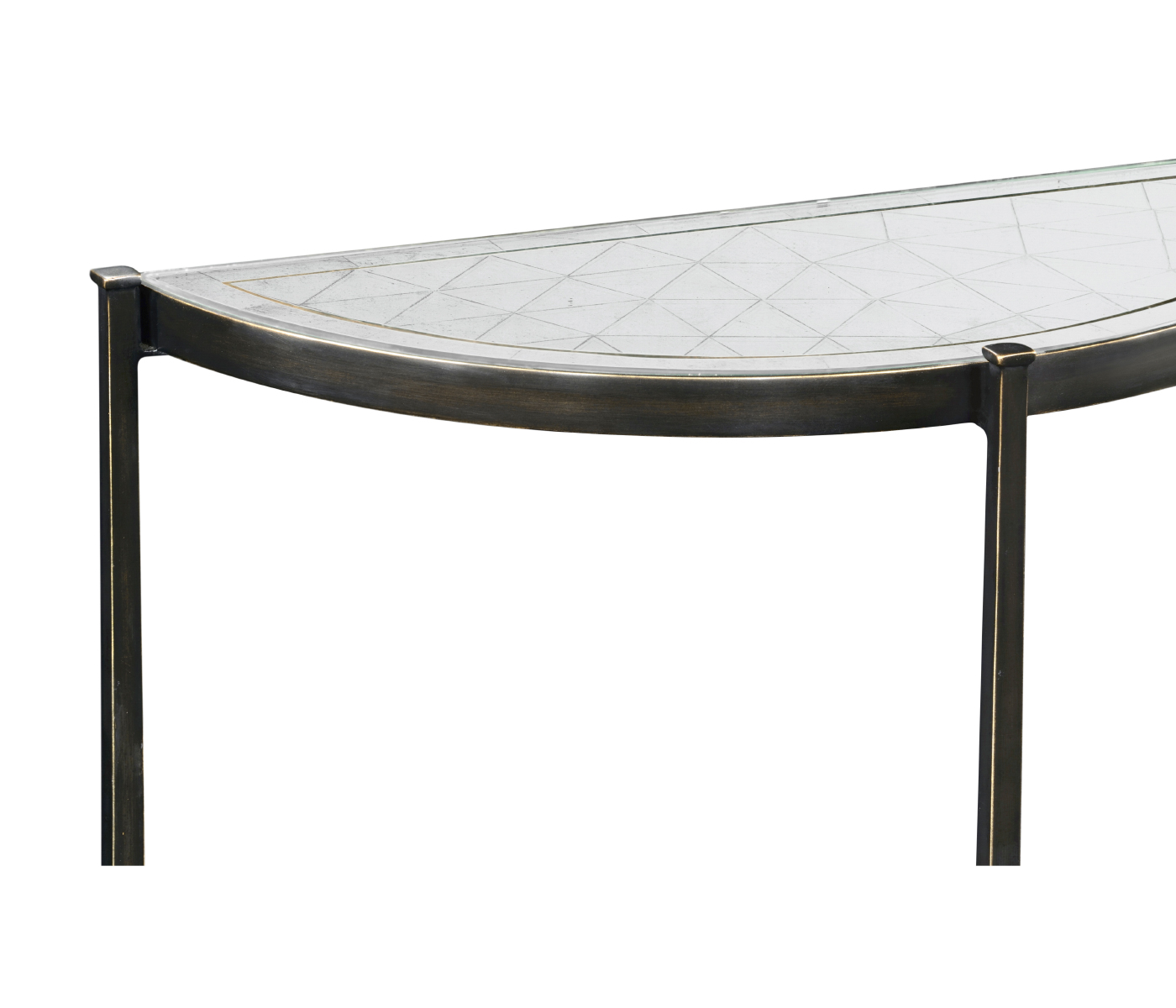 Small Églomisé & Bronze Iron Demilune Console