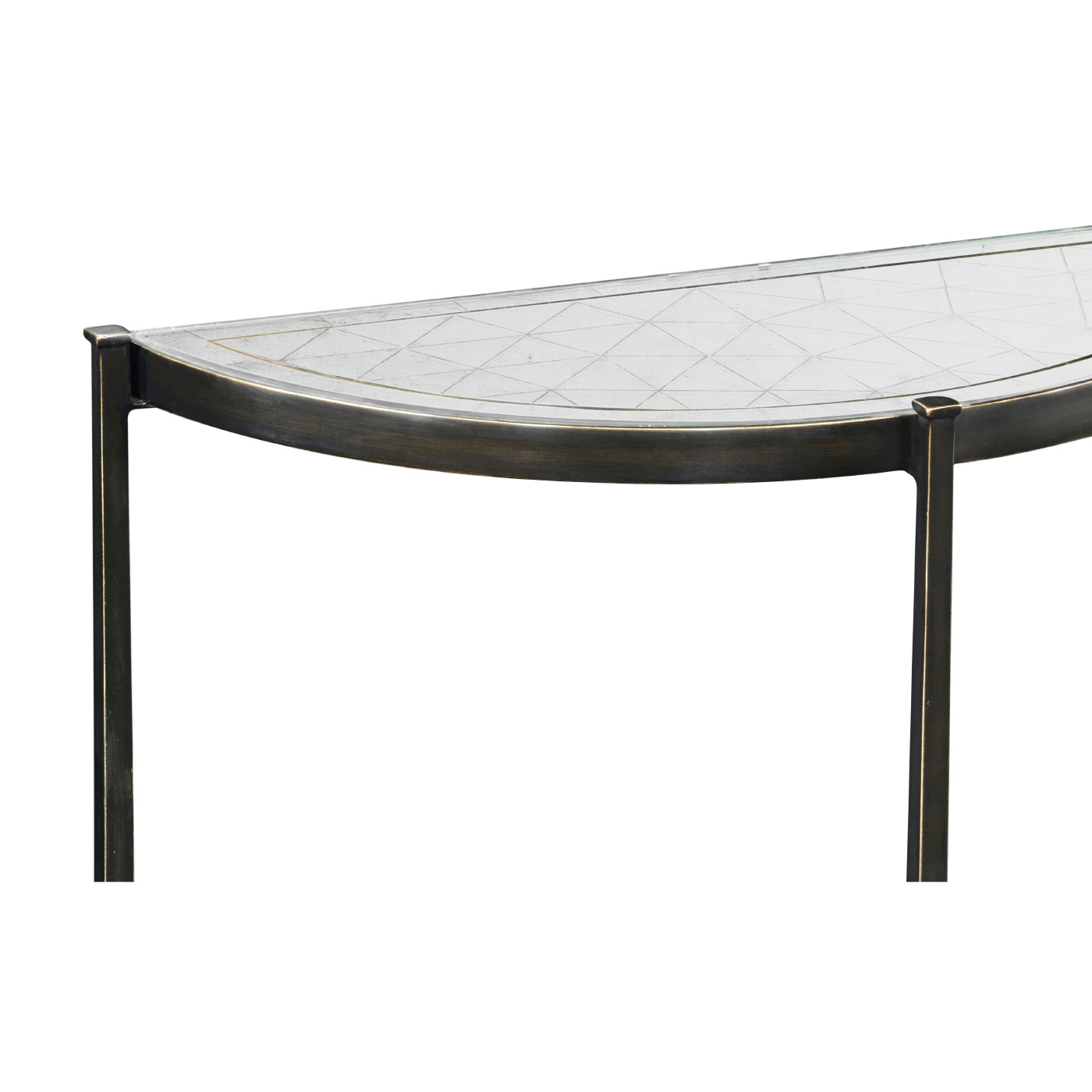 Small Églomisé & Bronze Iron Demilune Console