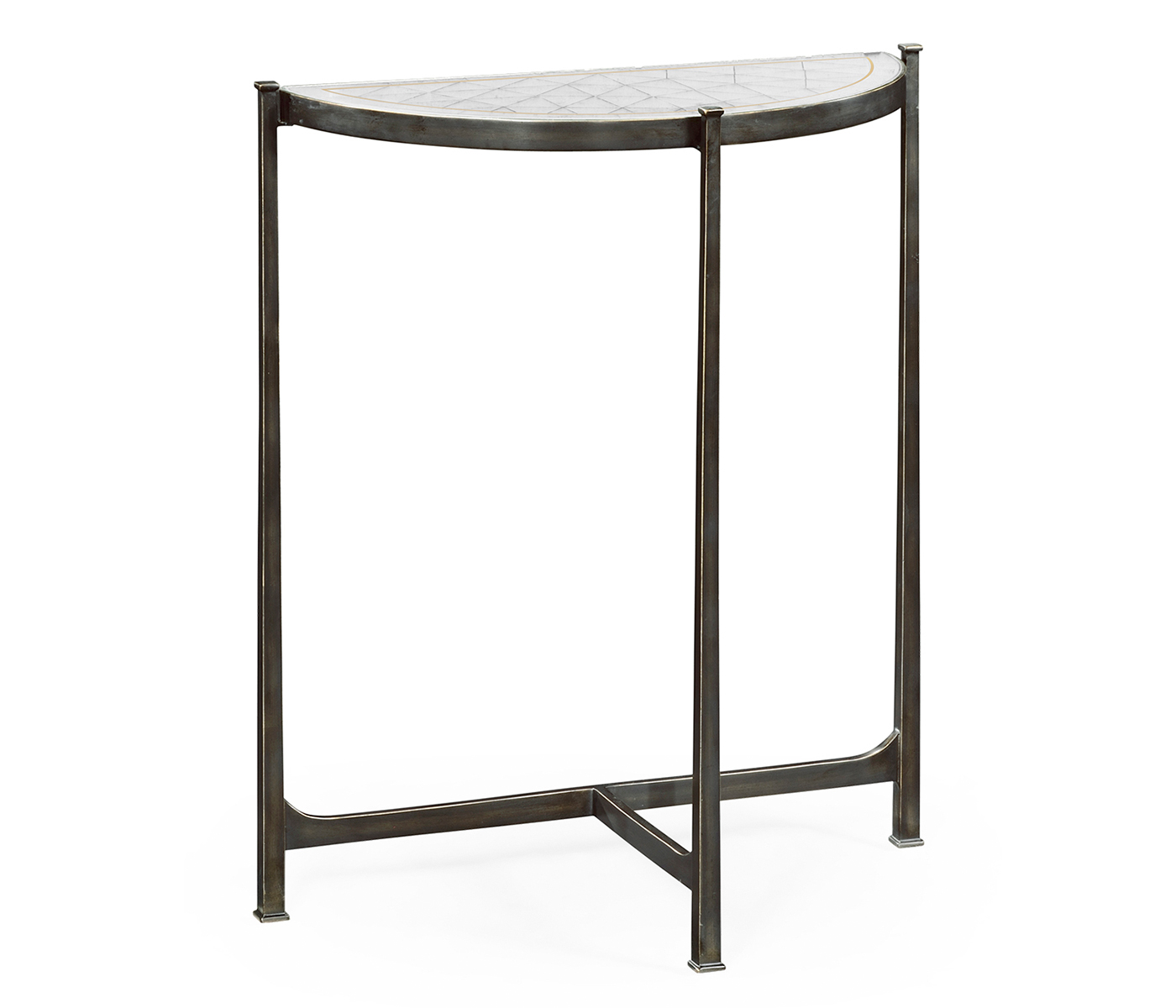 Small Églomisé & Bronze Iron Demilune Console
