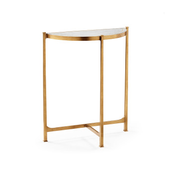 Small Églomisé & Gilded Iron Demilune Console