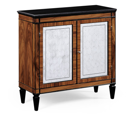 Rosewood & ebonised marble topped side cabinet with brass
