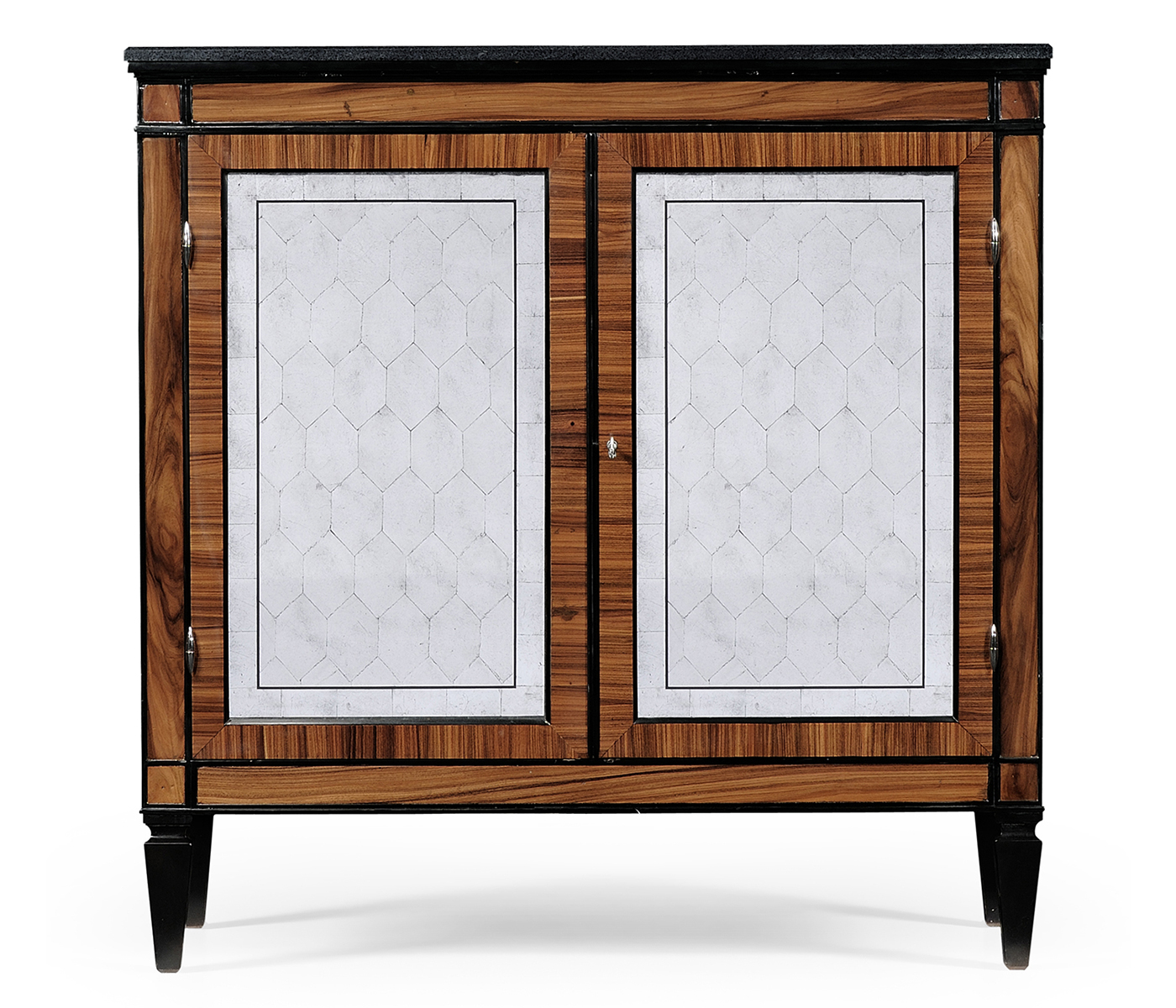 Rosewood & ebonised marble topped side cabinet
