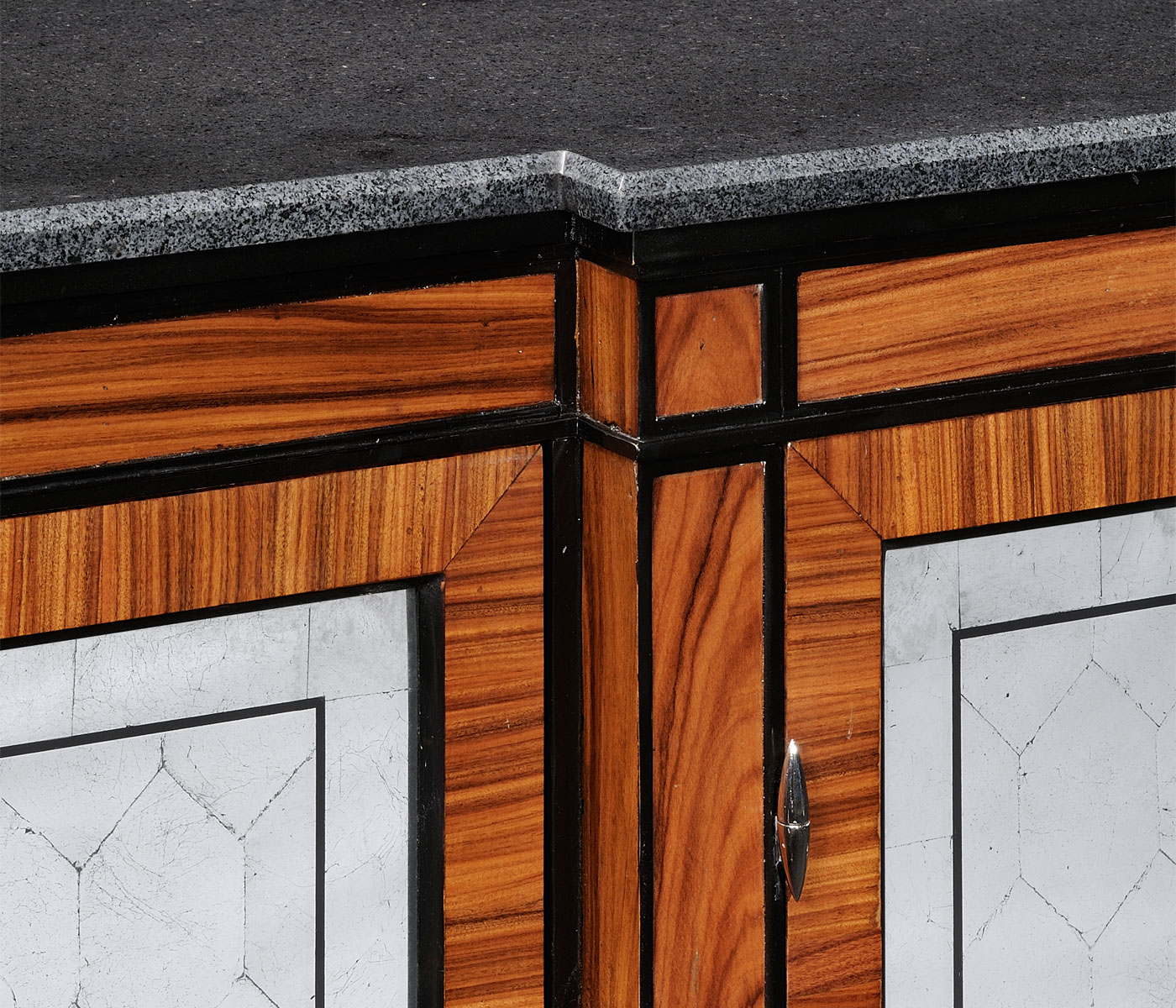 Rosewood & ebonised marble topped breakfront cabinet