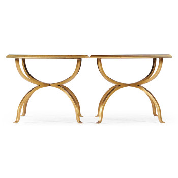 Églomisé & Gilded Iron Set of Two Tables