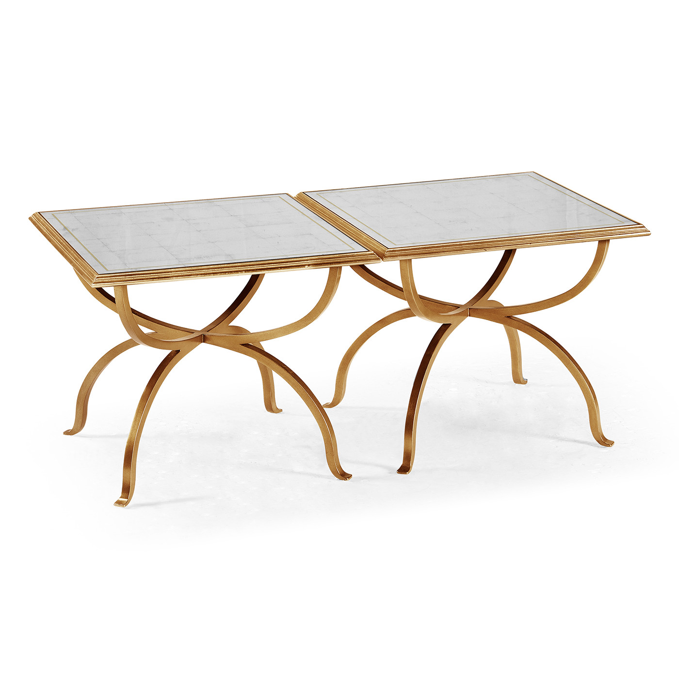 Églomisé & Gilded Iron Set of Two Tables