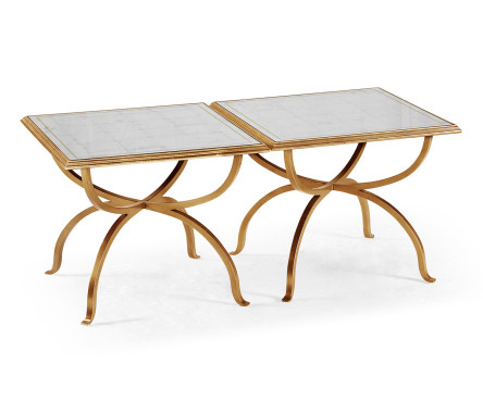 Églomisé & Gilded Iron Set of Two Tables