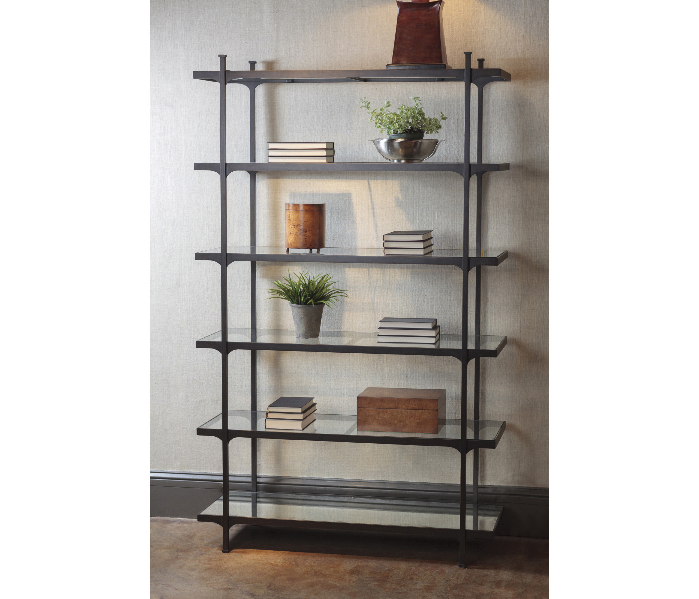 Églomisé & Gilded Iron Six-Tier Étagère