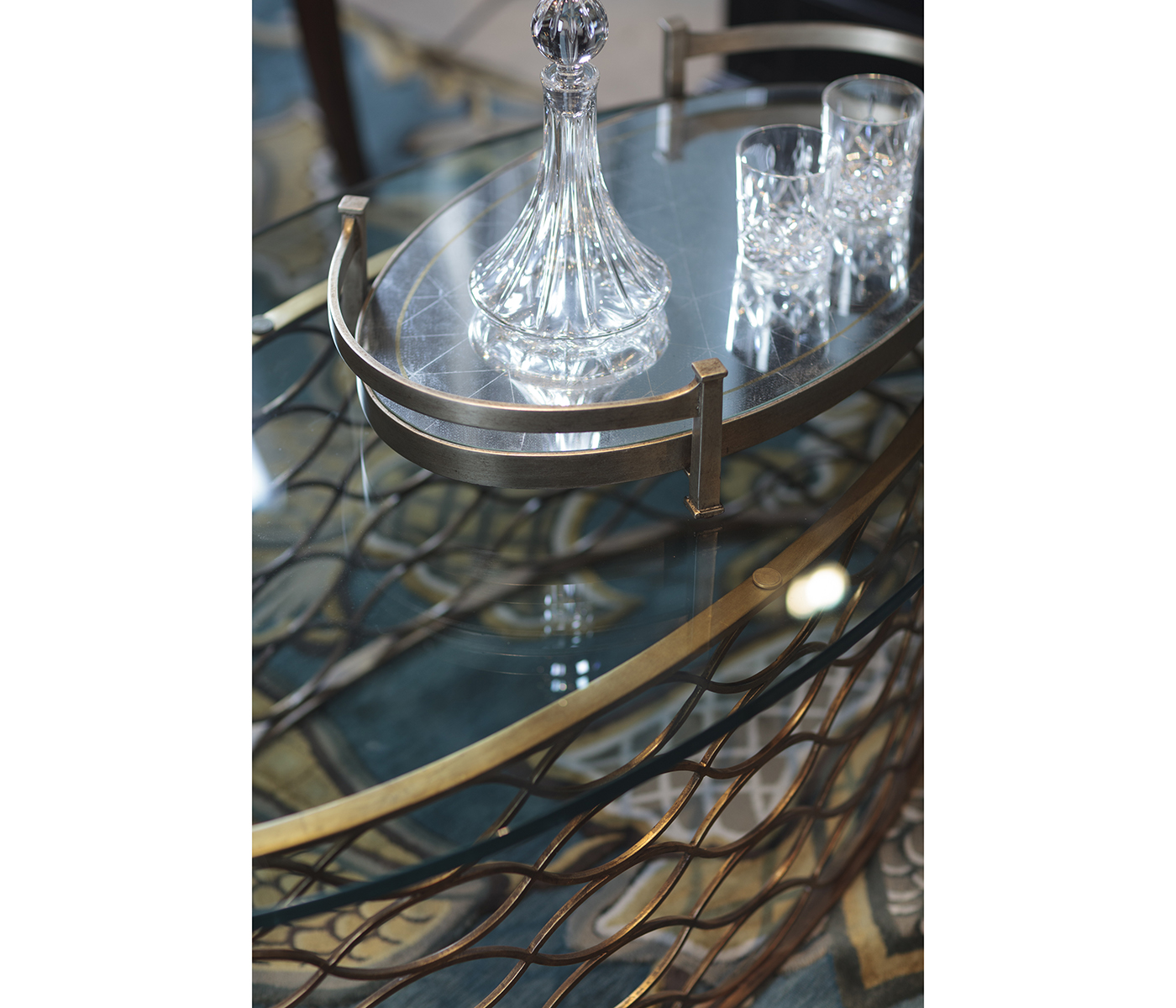 Églomisé & Bronze Iron Oval Tray