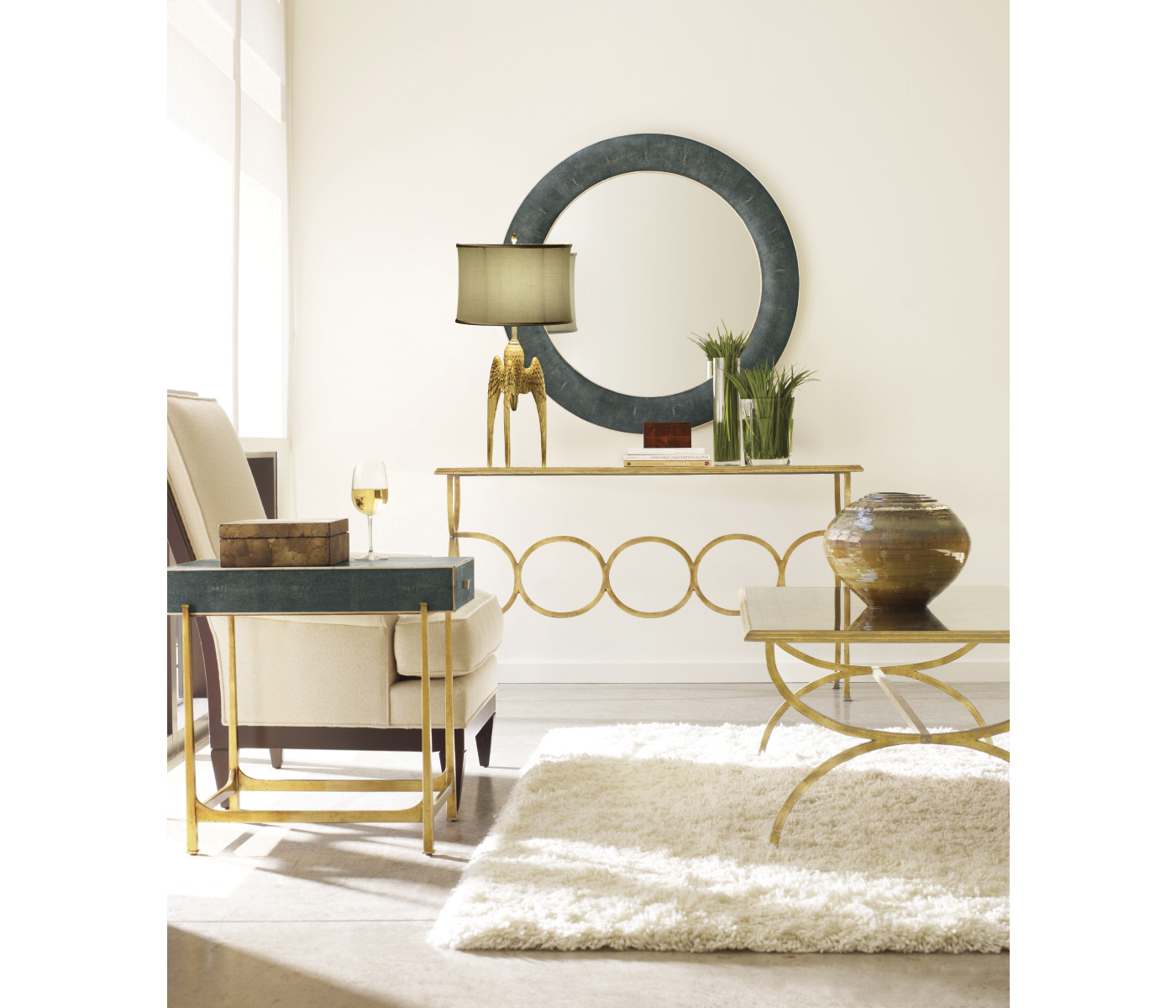 Anthracite Faux Shagreen & Gilded Iron Side Table