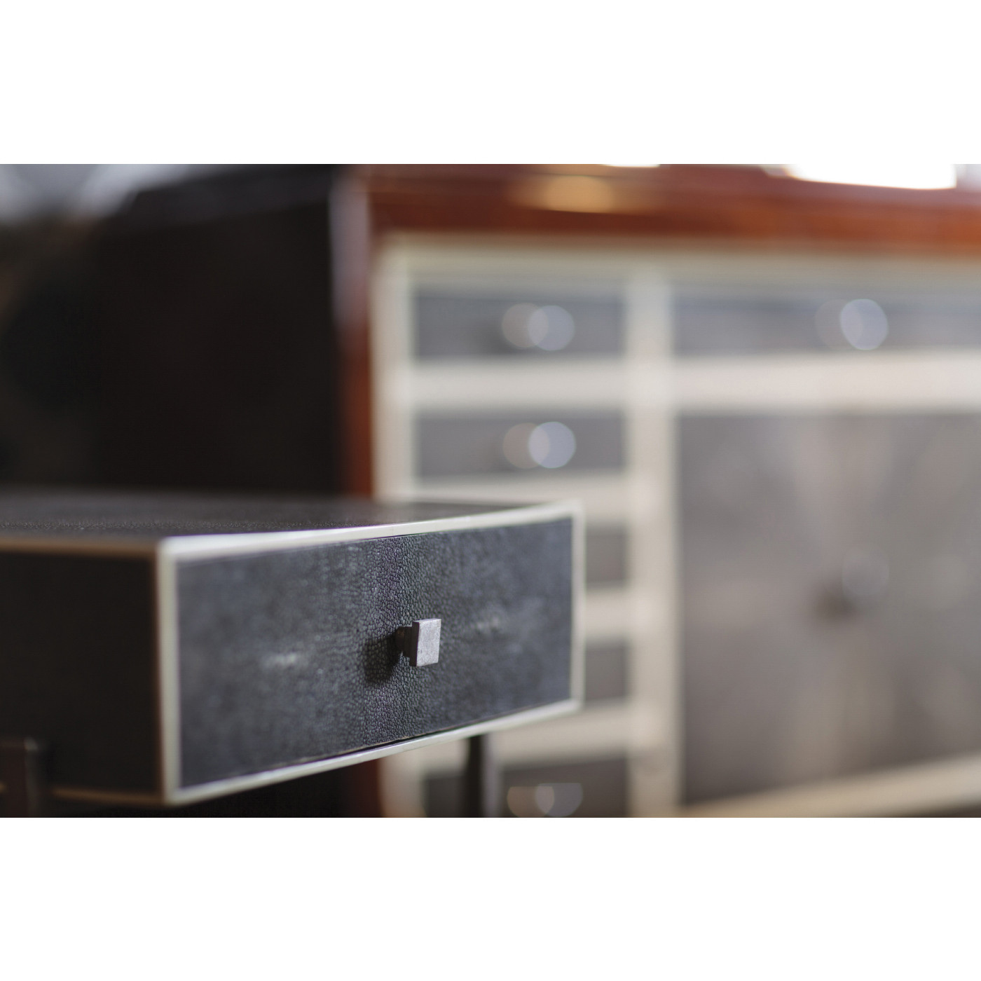 Green Faux Shagreen Gilded Side Table