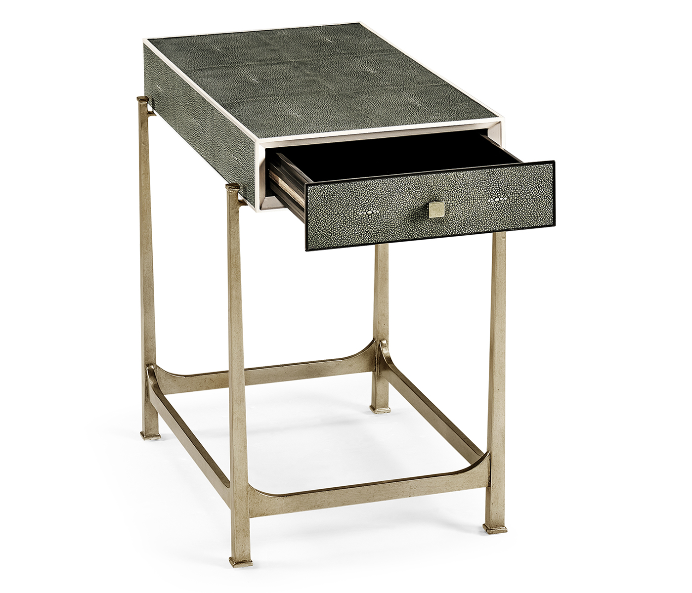 Anthracite Faux Shagreen & Silver Iron Side Table