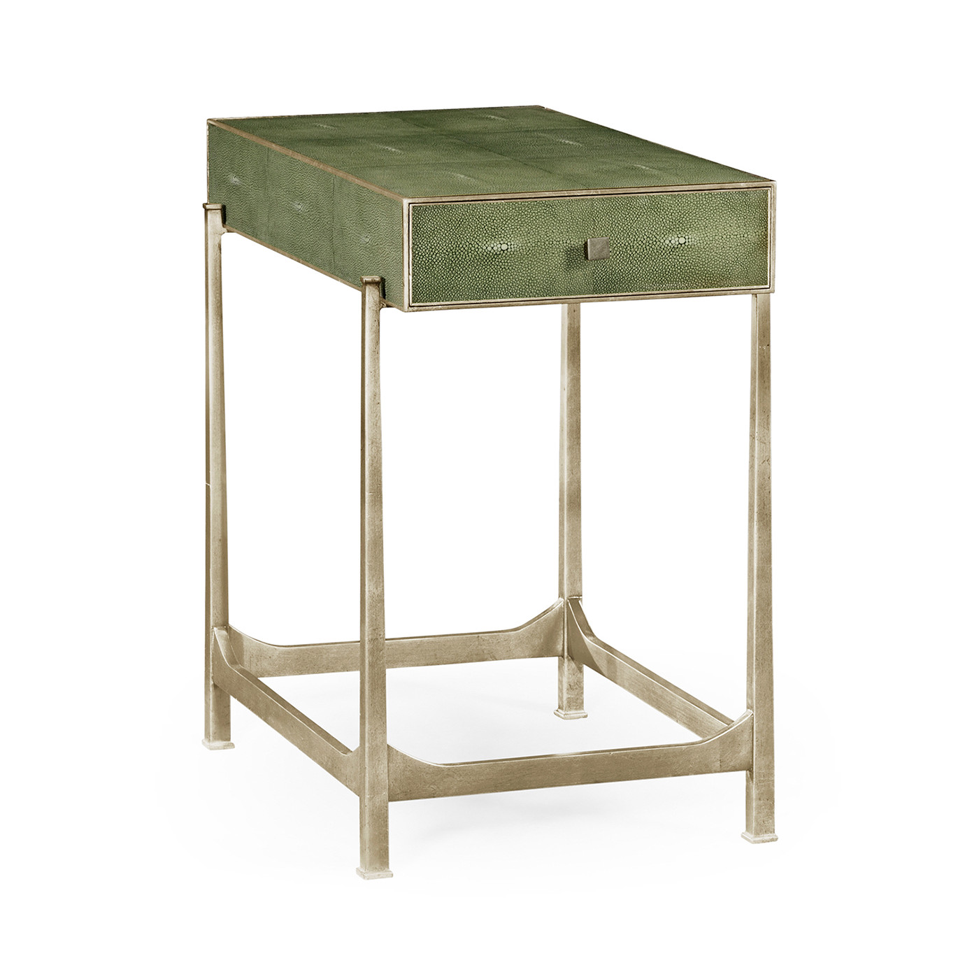 Green Faux Shagreen Silver Side Table