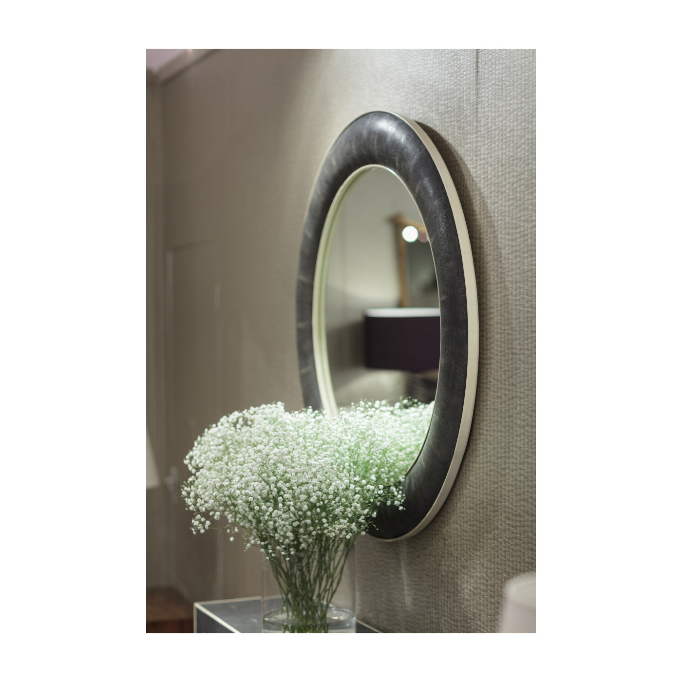 Anthracite Faux Shagreen Circular Mirror